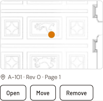 A pinned item's pin card, with Open, Move, and Remove controls